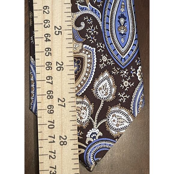 Croft & Barrow Blue Brown Hand Made 100% Silk Men’s Neck Tie Made In China - Picture 5 of 9